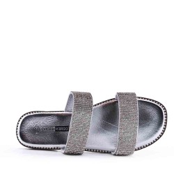 Flat sandals in a material mix for women