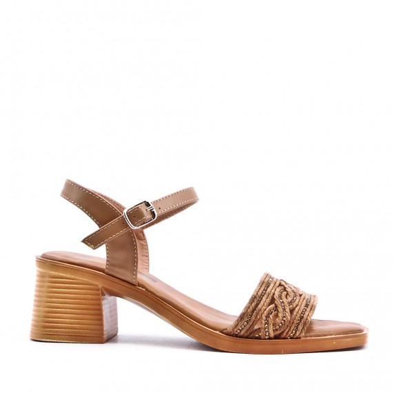 Mix-materials heeled sandal 