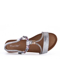 Flat sandals in a material mix for women