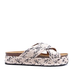 Sandale compensée en simili cuir pour femme
