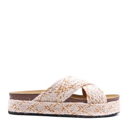 Sandale compensée en simili cuir pour femme