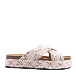 Sandale compensée en simili cuir pour femme