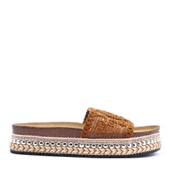 Sandale compensée en simili cuir pour femme