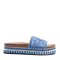 Sandale compensée en simili cuir pour femme