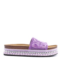 Sandale compensée en simili cuir pour femme