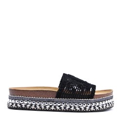Sandale compensée en simili cuir pour femme