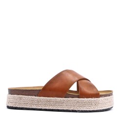 Sandale compensée en simili cuir pour femme