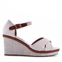 Sandale compensée en simili cuir pour femme