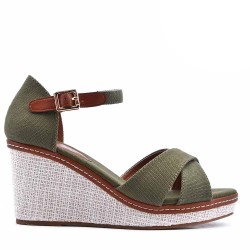 Sandale compensée en simili cuir pour femme