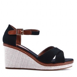 Sandale compensée en simili cuir pour femme
