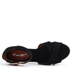 Sandale compensée en simili cuir pour femme