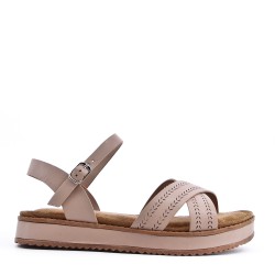 Sandale compensée en simili cuir pour femme