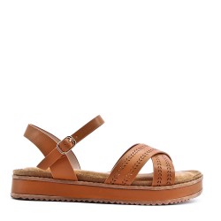 Sandale compensée en simili cuir pour femme