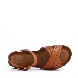 Sandale compensée en simili cuir pour femme