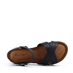 Sandale compensée en simili cuir pour femme