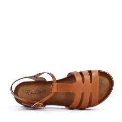 Sandale compensée en simili cuir pour femme