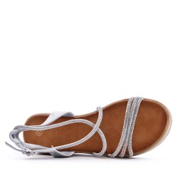 Wedge sandal in mixed material for women