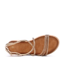 Wedge sandal in mixed material for women