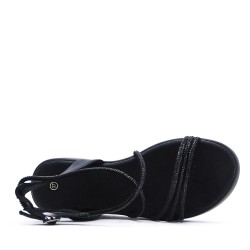 Wedge sandal in mixed material for women