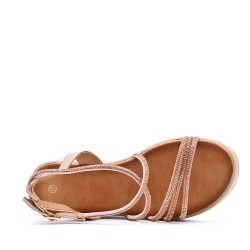 Wedge sandal in mixed material for women