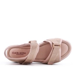 Sandale compensée en mix matière pour femme