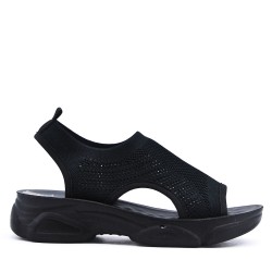 Mixed-material wedge espadrilles for women