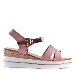 Sandale compensée en simili cuir pour femme