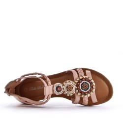 Flat sandals in a material mix for women