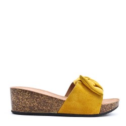 Sandale à talon compensé en simili daim pour femme