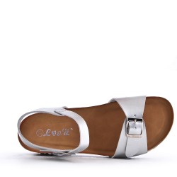 Sandale compensée en simili cuir