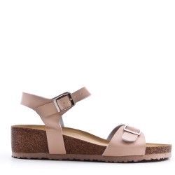 Sandale compensée en simili cuir