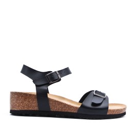 Sandale compensée en simili cuir