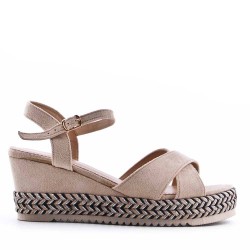 Sandale compensée en simili cuir