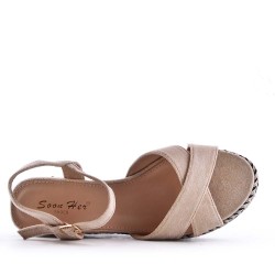 Sandale compensée en simili cuir