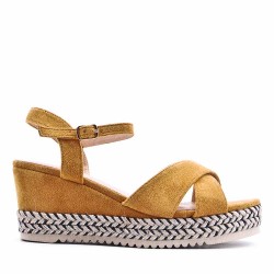 Sandale compensée en simili cuir