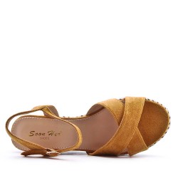 Sandale compensée en simili cuir