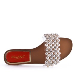 Claquette en mix matières pour femme 