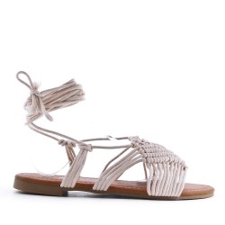 Sandale plat en mix matière pour femme