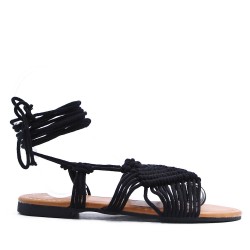 Sandale plat en mix matière pour femme