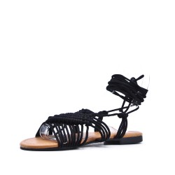 Sandale plat en mix matière pour femme