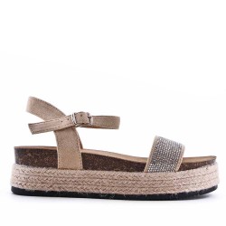 Sandale compensée en simili cuir