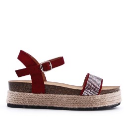 Sandale compensée en simili cuir