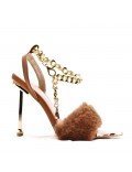 Mixed-material heeled sandal