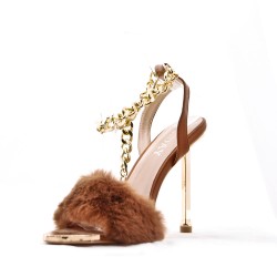 Mixed-material heeled sandal