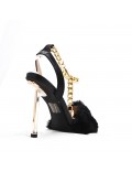 Mixed-material heeled sandal