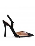 Mixed-material heeled sandal