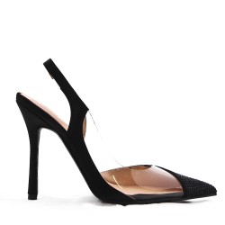 Mixed-material heeled sandal