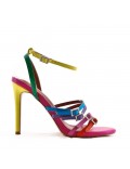 Mixed-material heeled sandal