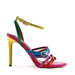 Mixed-material heeled sandal