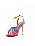 Mixed-material heeled sandal